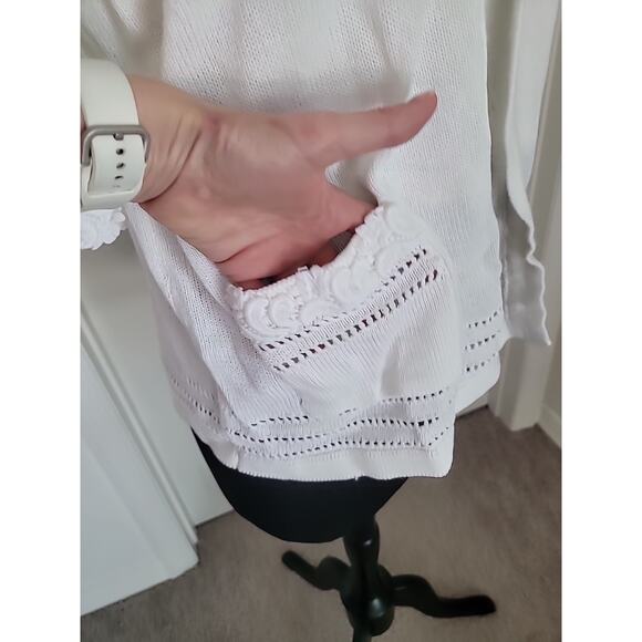 VTG Romantic Cottagecore Knit Crochet Ivory Cardigan + Crop Blouse M EUC - Picture 11 of 12